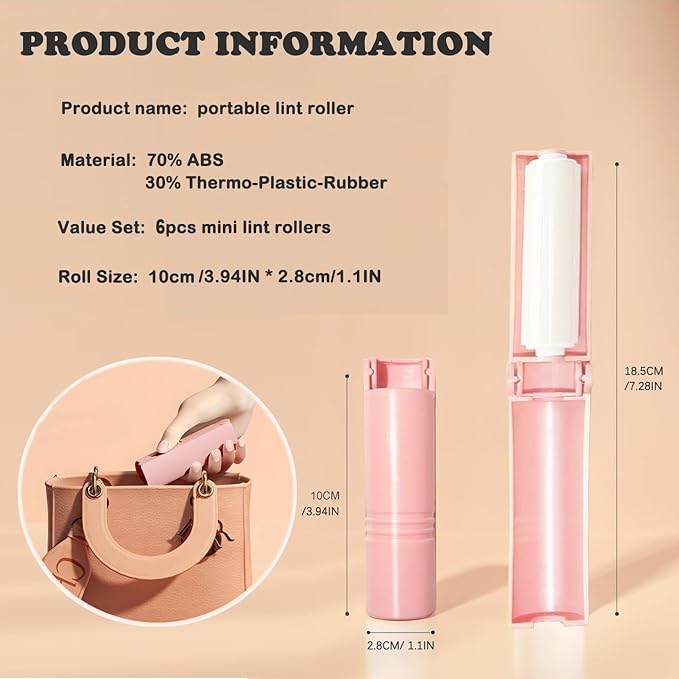 Mini Reusable Lint Roller for Travel, 6 Pack Washable Foldable Lint Remover - Image 2