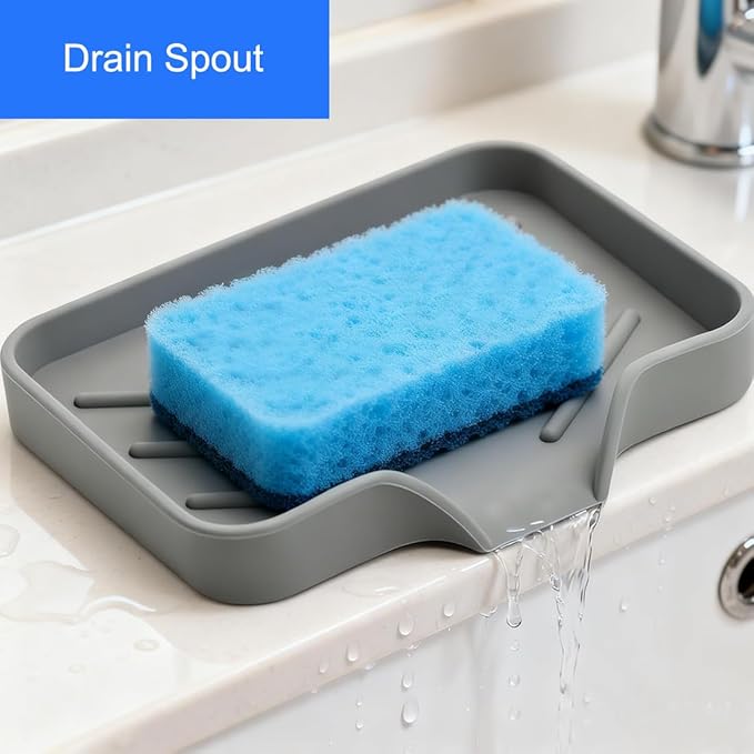 Sponge Holder with Drain Spout, Silicone Sponge Tray - Image 2