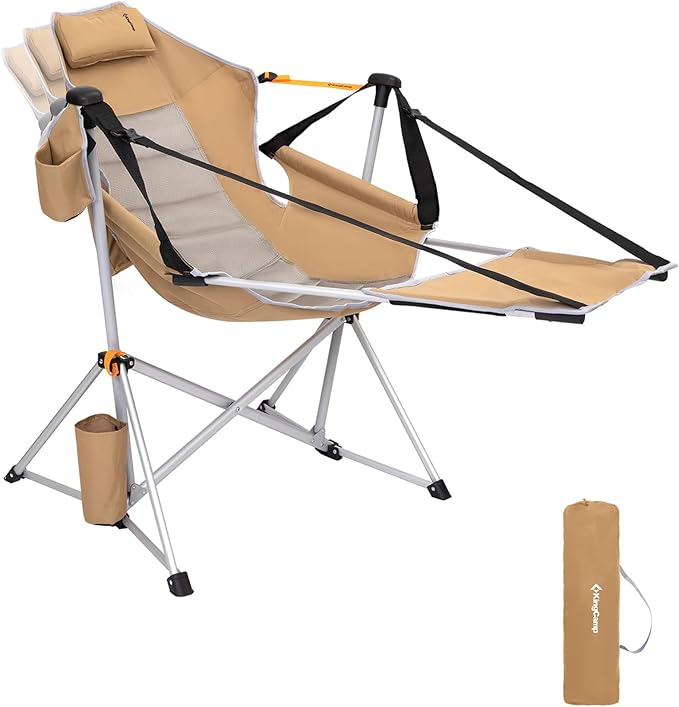KingCamp Hammock Chair with Footrest – Heavy Duty Swinging Rocking Camping Chairs for Adults up to 400lbs, Folding Portable Oversized Rocker with Cup Holder & Pillow for Outdoor Beach Lawn RV Sports by KingCamp