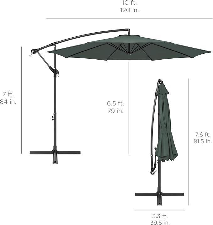Best Choice Products 10ft Offset Cantilever Hanging Market Patio Umbrella, 8 Sturdy Ribs, Easy Adjustment - Slate - Image 7