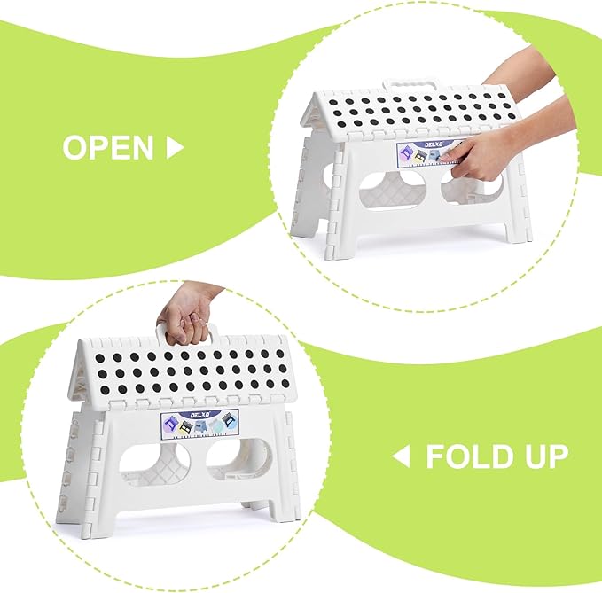 Delxo 9 Inch Folding Step Stool for Kids and Adults,15-Inch Extra Wide Height Large Platform Heavy Duty Stepping Stool More Safe and Comfortable Non Slip Foldable Step Stool White - Image 6