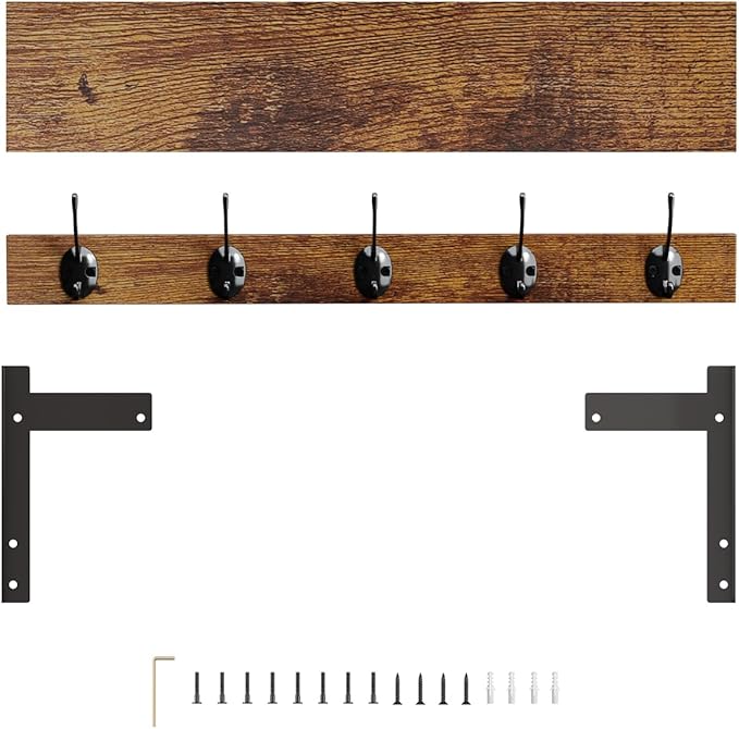 Coat Rack with Wall Mount, 23 Inch Long Entryway Wall Shelf with Hooks - Image 9