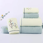 Pidada Bath Towel Embroidered Bird Tree Pattern 100% Cotton Soft Absorbent - Image 3