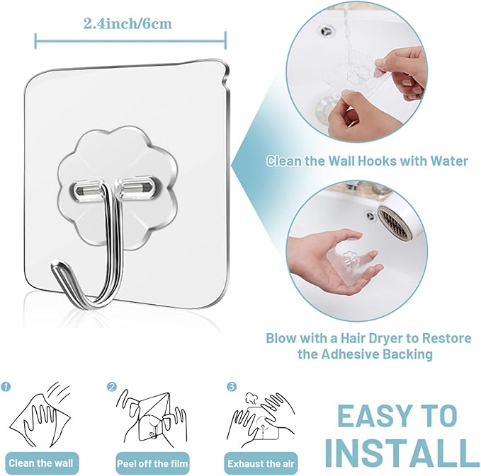 Wall Hooks - 33 lbs Max, Transparent, Waterproof & Oilproof, Heavy Duty - Image 5