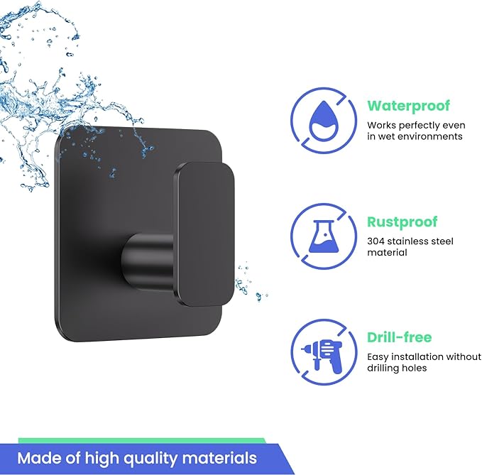 Black Hooks for Hanging Heavy Duty, Adhesive Hooks for Shower, Waterproof & - Image 3