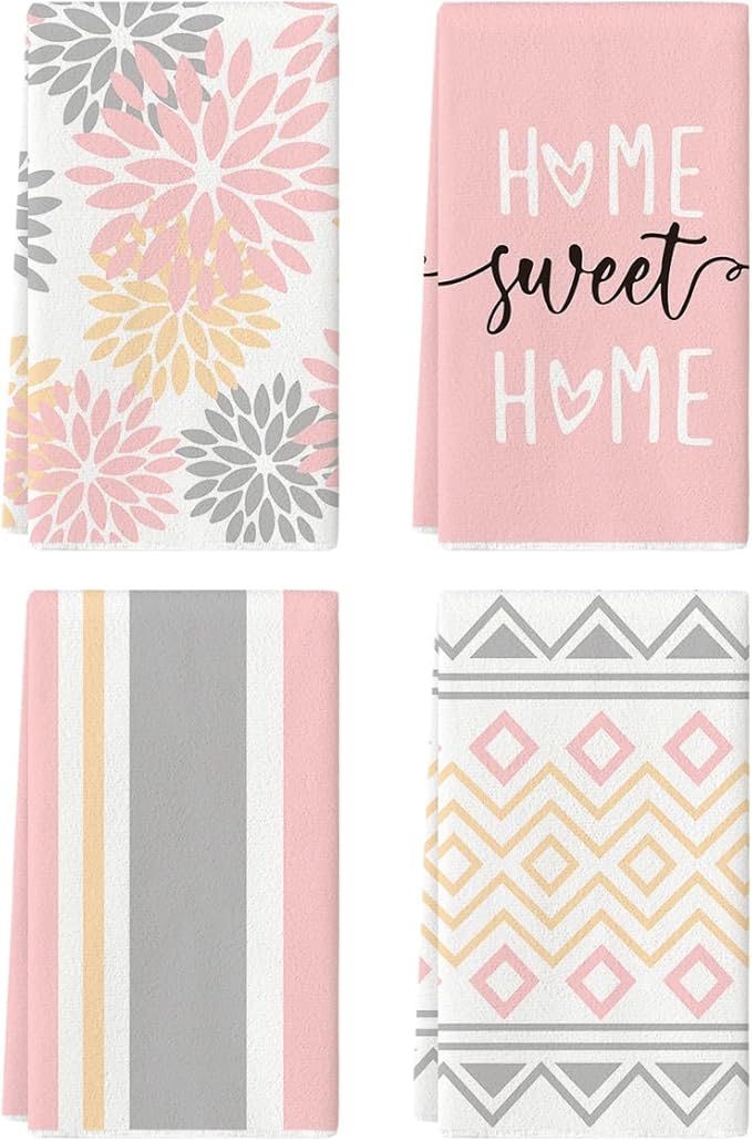 Artoid Mode Pink Stripes Home Sweet Home Boho Kitchen Towels Dish Towels by ArtoidMode