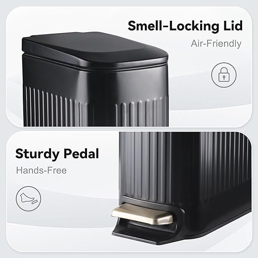 Slim Bathroom Trash Can Foot-Operated Stainless Steel Garbage Can - Image 6