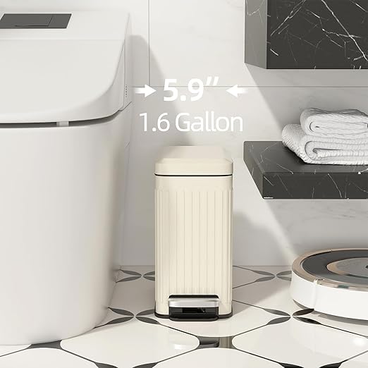 Bathroom Trash can with lid Soft Close, 6 Liter/1.6 Gallon Step Pedal Stainless - Image 2