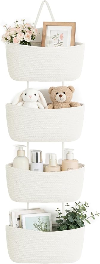 Dahey Over The Door Hanging Basket 4-Tier Woven Boho Wall Mounted Storage by Dahey