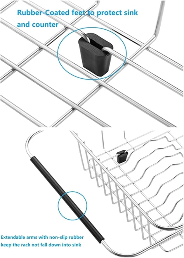 Adjustable Over Sink Dish Rack Stainless Steel Dish Drying Rack On Counter or - Image 7