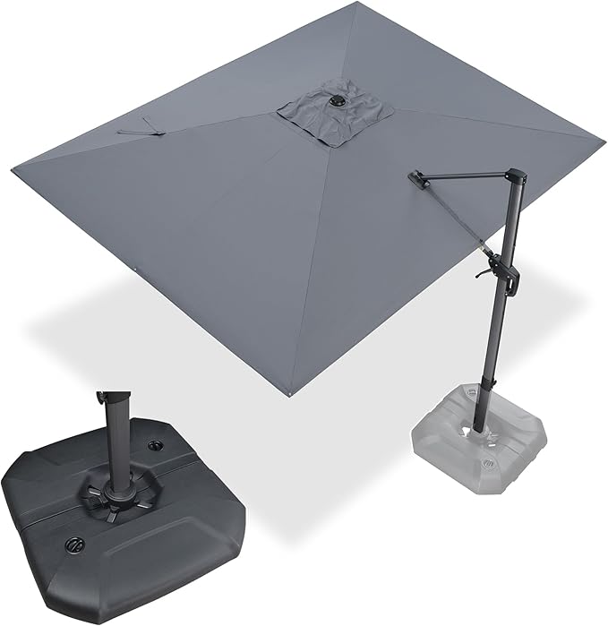 PURPLE LEAF 9' X 11.5' Patio Umbrella with Base Rectangle Cantilever Umbrella Outdoor Offset Umbrella with 360-degree Rotation for Garden Deck Pool Patio Light Grey - Image 3
