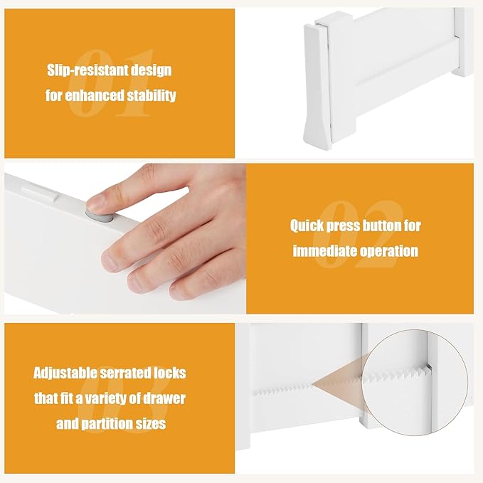 8 Pack 4" High Drawer Dividers, Dresser Drawer Organizer, Warm White Drawer - Image 3