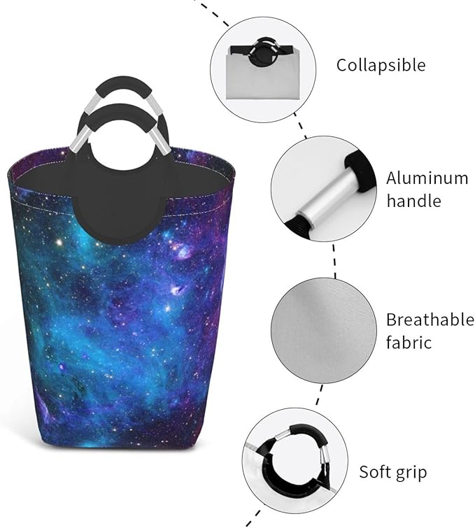 Blue Sky Laundry Basket Starry Sky Foldable Laundry Hamper Blue Galaxy - Image 4