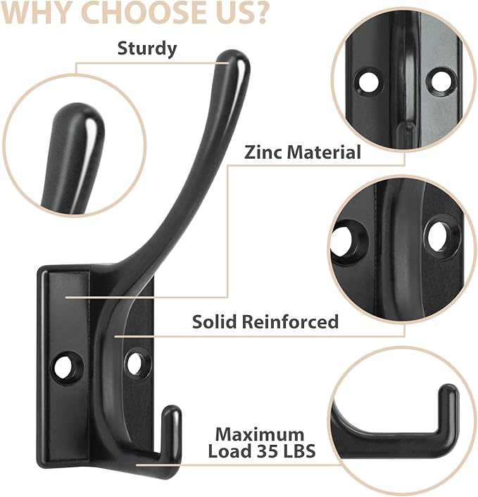 12 Pack Coat Hooks, Heavy Duty Coat Hooks Wall Mounted - Image 4