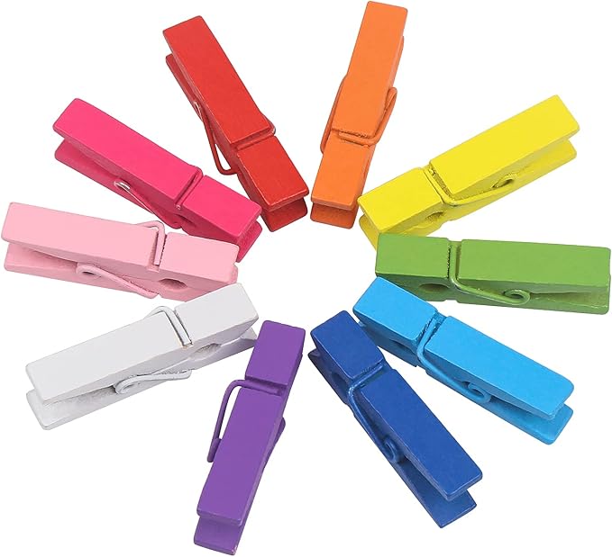 KIMOBER 100PCS Wooden Clothespins, Mixed Colored Craft Peg Pins Clips - Image 4