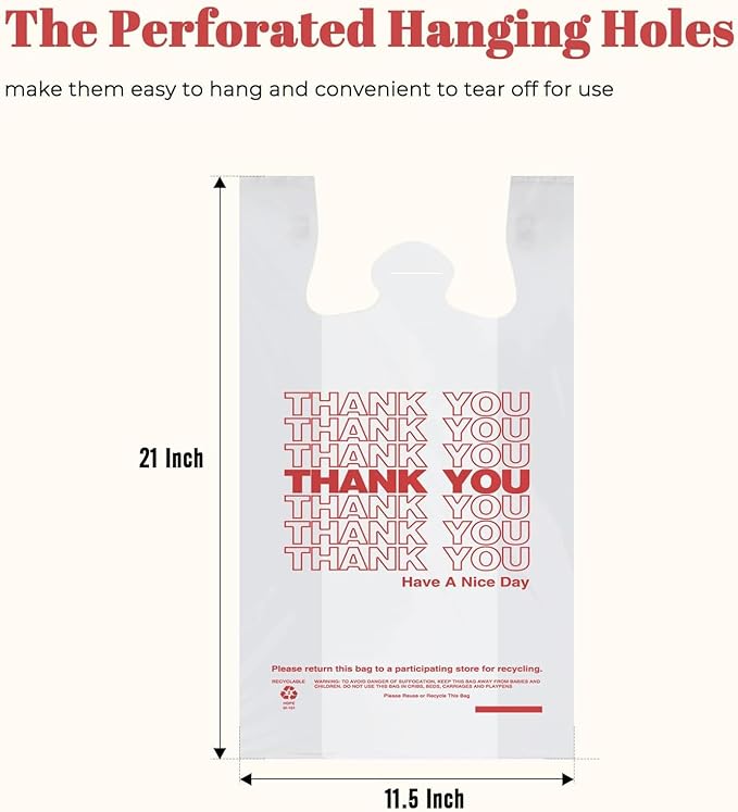 Delxo Grocery Bags Thank You Plastic T-Shirt Bag, To Go, Convenience Stores - Image 4