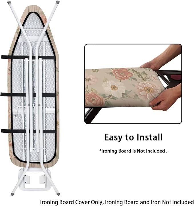 Floral Print Ironing Board Cover, Stretch Scorch Resistant Padding Elastic Edge - Image 4