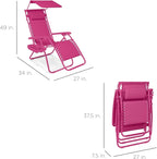 Best Choice Products Folding Zero Gravity Outdoor Recliner Patio Lounge Chair w/Adjustable Canopy Shade, Headrest, Side Accessory Tray, Textilene Mesh - Hot Pink - Image 2