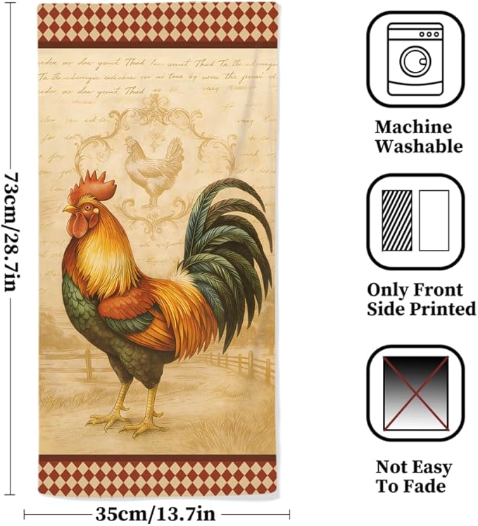 Farm Chicken Hand Towels, Decorative Rooster Towels Sets of 2 Soft Rustic - Image 2
