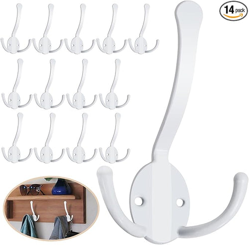 14 Pack Coat Hooks Heavy Duty, Metal Three Prongs Large Coat Hooks Wall Mounted by Homanu