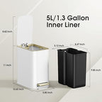 Small Bathroom Trash Can with Lid Soft Close, 5L / 1.3 Gallon Slim Garbage Can - Image 3