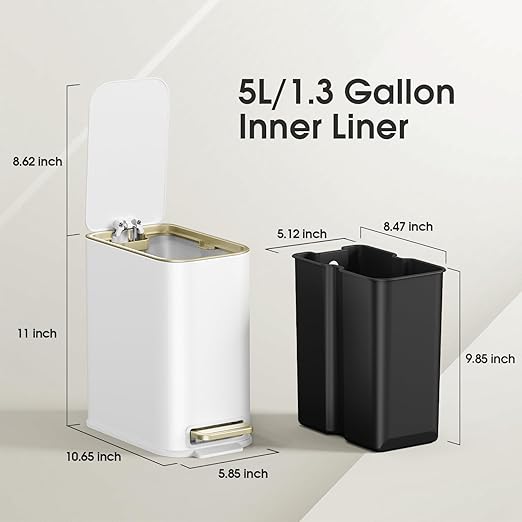 Small Bathroom Trash Can with Lid Soft Close, 5L / 1.3 Gallon Slim Garbage Can - Image 3