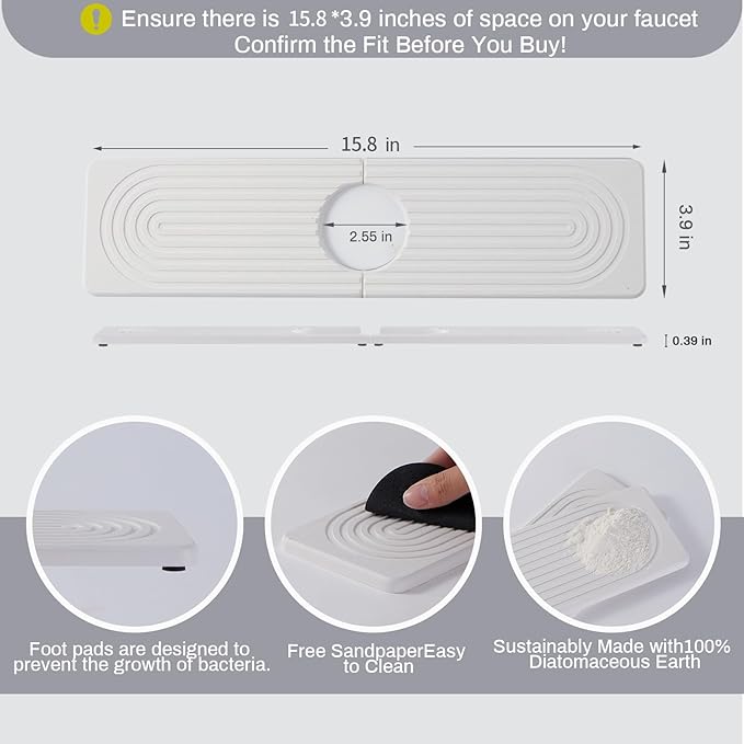 Stone Faucet Mat for Kitchen Sink，Super Absorbent Diatomite Fast Drying Stone - Image 2
