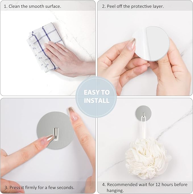 VIS'V Adhesive Hooks, Small Metal Shower Wall Stick on Hooks, Waterproof - Image 6