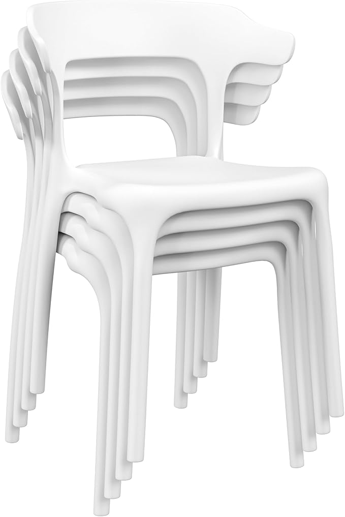 VECELO 4 Pack Plastic Stacking Chairs, Stackable Dining Chairs for Kitchen Restaurant Patio, Portable Indoor Outdoor Use, No Assembly Required, White by VECELO