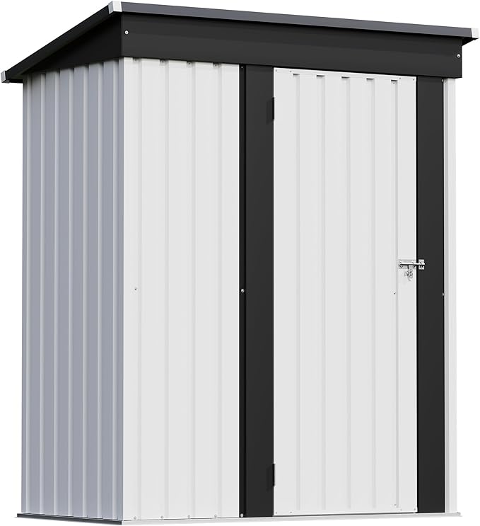 Patiowell 5x3 FT Outdoor Storage Shed, Garden Tool Shed with Sloping Roof and Lockable Door, Metal Shed for Backyard Garden Patio Lawn, White - Image 2