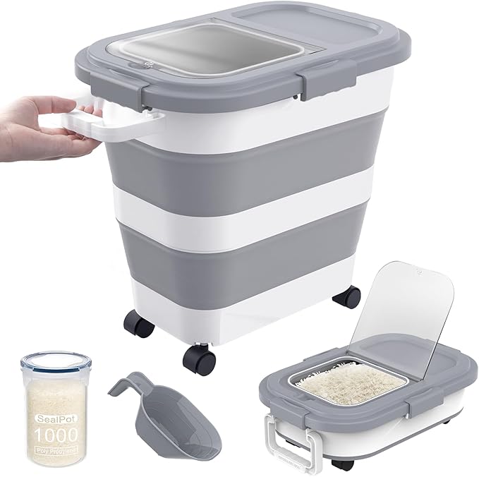 HOYTAMDA 25-35Lbs Rice Container, Collapsible Airtight Food Storage Containers by HOYTAMDARHOMESTORAGE