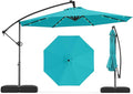 Tangkula 10ft Solar LED Patio Umbrella with Base, Offset Cantilever Outdoor Umbrella with 32 LED Lights, Infinite Tilt, 360 Degree Rotation, Crank Handle for Pool Deck Garden Backyard (Turquoise) by TANGKULA