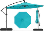 Tangkula 10ft Solar LED Patio Umbrella with Base, Offset Cantilever Outdoor Umbrella with 32 LED Lights, Infinite Tilt, 360 Degree Rotation, Crank Handle for Pool Deck Garden Backyard (Turquoise) by TANGKULA