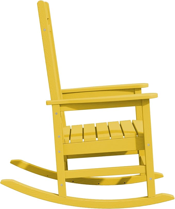 KINGYES HDPE Rocking Chairs Outdoor, Patio Rocking Chairs with 330lbs Support, Smooth Porch Rocker for Deck Lawn Yard, Yellow - Image 11