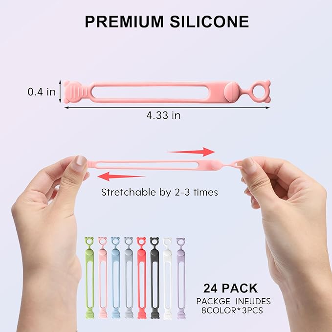 24 PCS Silicone Cable Ties Cord Organizer - Image 3