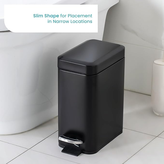 Home Zone Living 2-Pack 1.3 Gallon Small Black Bathroom Trash Can - Image 2