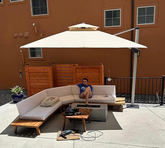 PURPLE LEAF 9ft Patio Umbrella Outdoor Square Umbrella Large Cantilever Umbrella Windproof Offset Heavy Duty Sun for Garden Deck Pool Patio, Beige - Image 2
