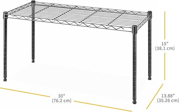 Xcity Storage Shelves, 1 Tier Heavy Duty Metal Shelving Unit, 350 LBS Capacity Adjustable Steel Wire Shelf Organizer for Pantry, Kitchen, Garage, 14" D x 30" W x 15" H, Black - Image 3