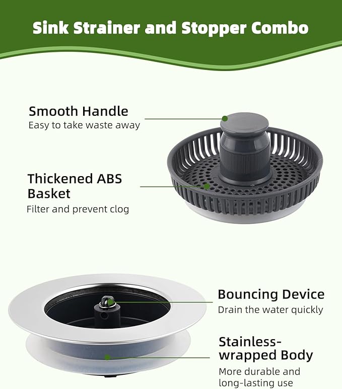 Universal 2PCS Kitchen Sink Strainer Stopper Combo, 3 in 1 Pop Up Kitchen Sink - Image 5