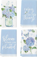 Artoid Mode Blue Hydrangea Motto Spring Kitchen Towels Dish Towels, 18x26 Inch by ArtoidMode