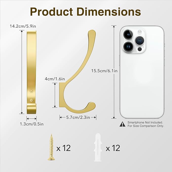 4 Pack Gold Large Wall Hooks For Hanging Heavy Duty, Coat Wall, Hanger Mounted - Image 5