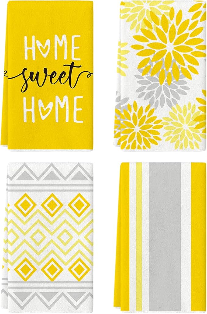 Artoid Mode Yellow Stripes Home Sweet Home Boho Summer Kitchen Towels Dish by ArtoidMode
