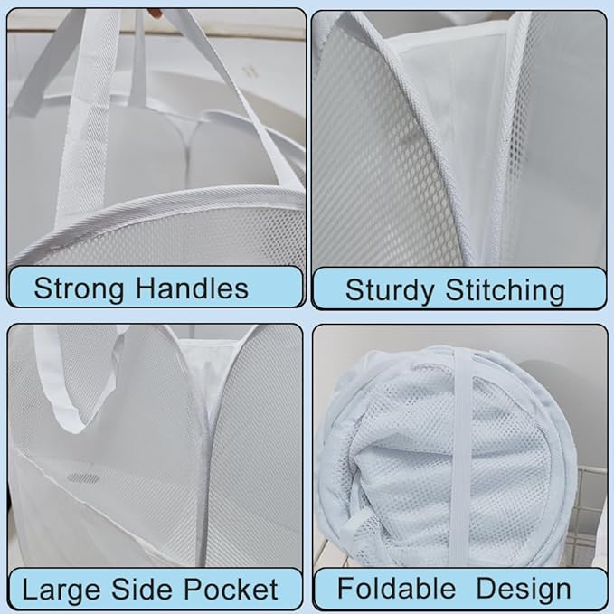 Pop Up Laundry Hamper, Reinforced Mesh Laundry Basket - Image 6