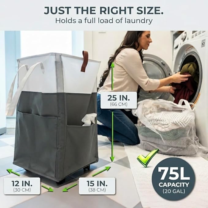 Laundry Basket with Wheels – Foldable, Space-Saving, Fabric Slim Laundry Hamper - Image 3