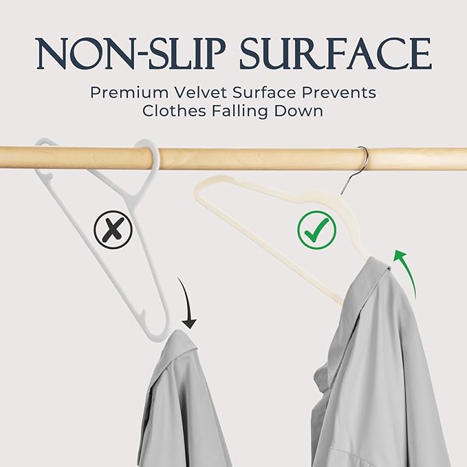 HOUSE DAY Ivory Velvet Hangers 40 Pack, Non Slip Clothes Felt Hanger Heavy Duty - Image 2