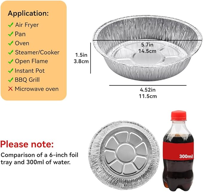 Non-Stick Round Disposable Air Fryer Aluminum Foil Liners 50PCS, Oil-Proof - Image 2