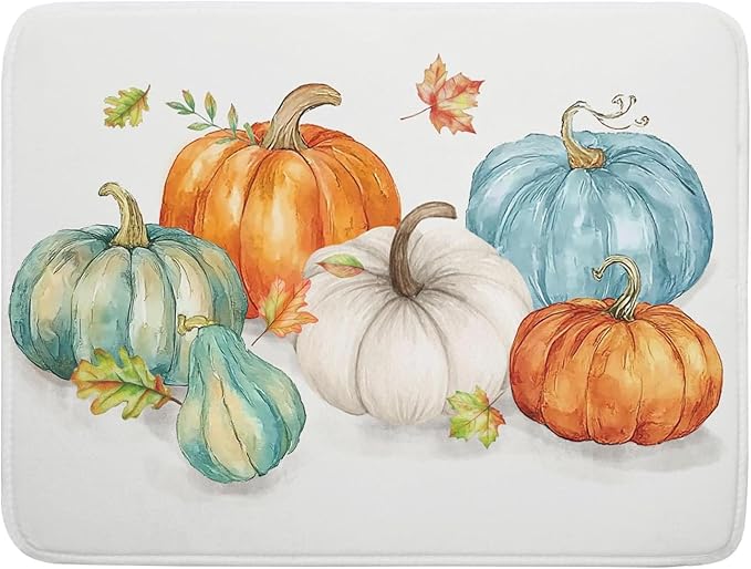 Fall Watercolor Pumpkin Leaf Dish Drying Mat 18 x 24 Inch by APORTT