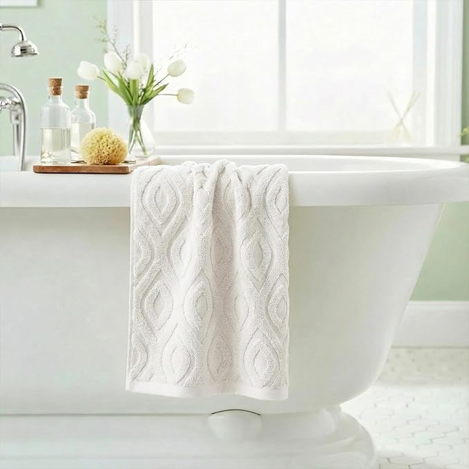 Artoid Mode 1 Pc White 3D Diamond Grid Jacquard Hand Towels - Image 4