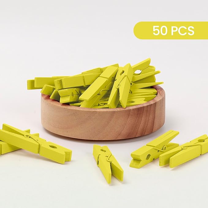 50PCS Colored Wooden Clothespins, 2.9inch Yellow Clothes Pins - Image 3