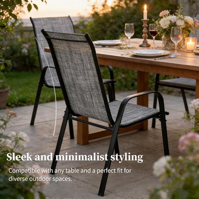 MAMIZO Patio Dining Chairs, Stackable All Weather Teslin Chair, Heavy Duty Outdoor Breathable Chairs Set, w/Armrests, Upgraded Chair FeetW/Strenthened Iron Spacers, 330 LBS (6, Grey) - Image 6